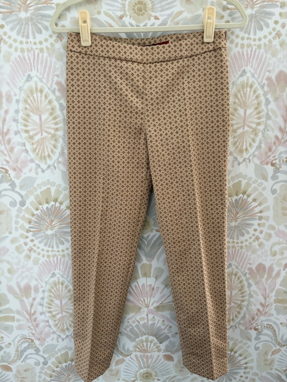 Max Mara Studio Tan Brown Geometric Jacquard Slim Leg Trousers Pants Womens 4